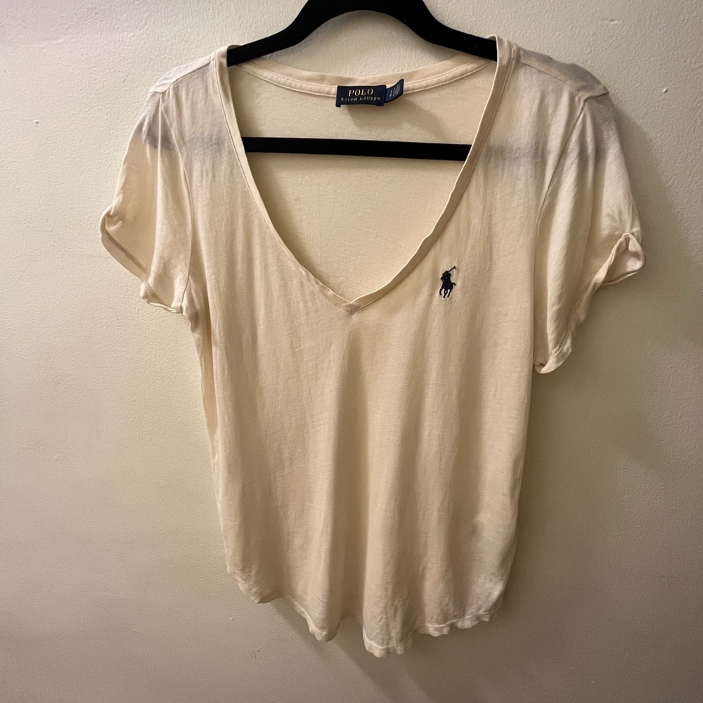 Polo Ralph Lauren Sheer Cream Short Sleeve Top – Soft Sheer Viscose Blend